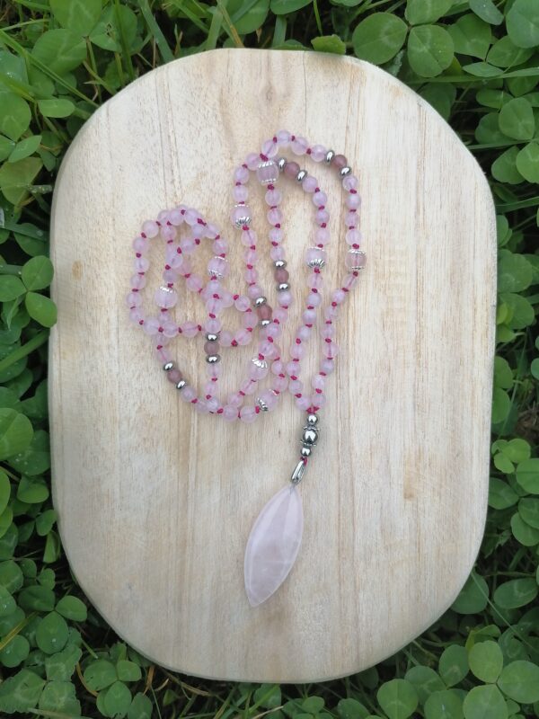 mala douceur quartz rose lithothérapie mala tibétain amour amitié réconfort amour de soi