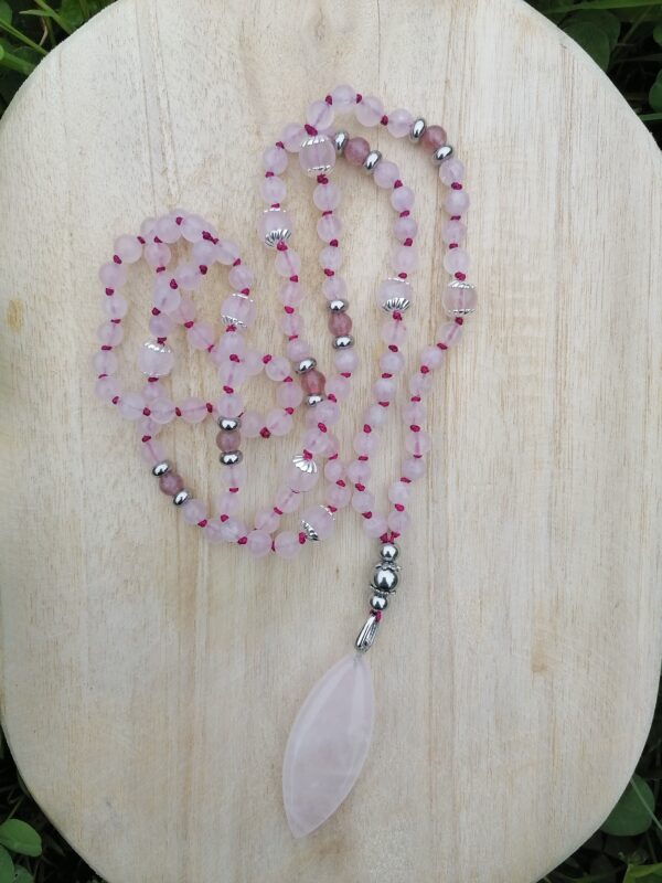 mala douceur quartz rose lithothérapie mala tibétain amour amitié réconfort amour de soi